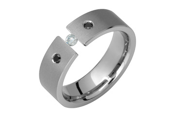 2/25 Carat Diamond & Black Cubic Tension Titanium Ring