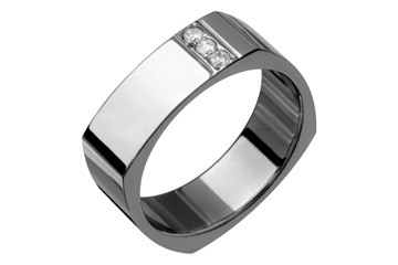 3/50 Carat Three Diamond Square Titanium Ring