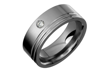 3/100 Carat Diamond Double Groove Titanium Ring