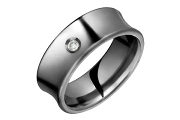 3/100 Carat Diamond Concave Titanium Ring