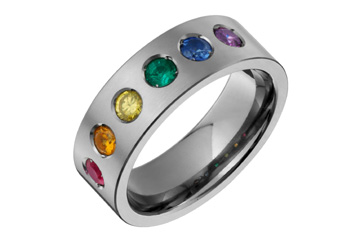 Rainbow Multicolored Gemstone Titanium Ring
