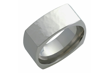 Sqare Shape Titanium Ring with Hammered Finish