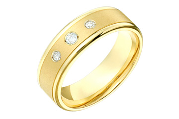 3/25 Carat Yellow Gold Three Diamond Wedding Band