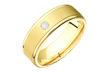 7/100 Carat Yellow Gold Sandblast Diamond Wedding Band