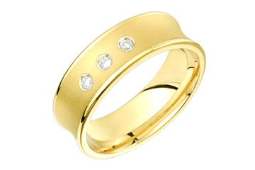 9/100 Carat Yellow Gold Concaved 14kt Diamond Wedding Band