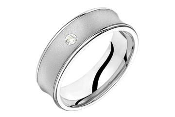 3/100 Carat White Gold 14kt Concaved Wedding Band with Diamond