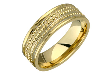 14kt Yellow Gold Wedding Band with Beaded Carving