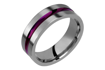 Titanium Ring With Single Magenta Inlay