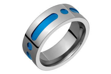 Titanium Ring With Shaped Blue Inlay