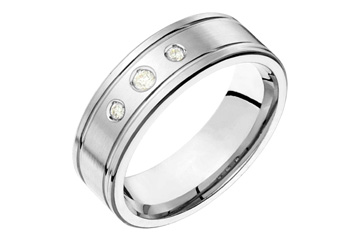 1/10 Carat White Gold 14kt Carved Wedding Band with Diamonds