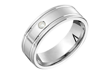 1/20 Carat White Gold 14kt Double Grooved Wedding Band with Diamond