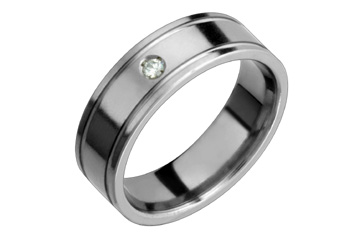1/20 Carat Diamond Grooved Titanium Ring