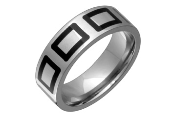 Titanium Ring With Square Black Resin Designs
