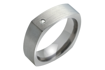 Flat Comfort Fit Square Titanium Band with Diamond