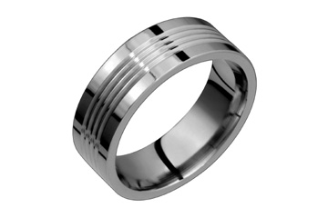 Flat Comfort Fit Titanium Ring With 4 Center Grooves
