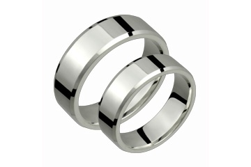 Flat Comfort Fit Beveled 7mm Ladies and Gents Platinum Bands Set