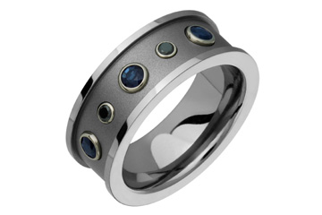3/50 Carat Black Diamond & Blue Sapphire Titanium Ring