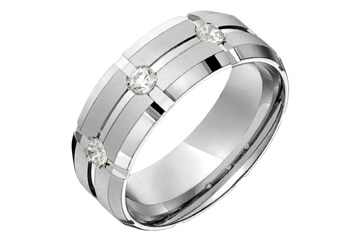 21/100 Carat White Gold Grooved Wedding Band with Diamonds