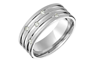 3/40 Carat Scattered Grooved White Gold Diamond Wedding Band