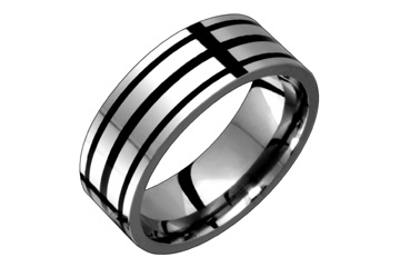Titanium Ring With Three Black Resin Parallel Grooves