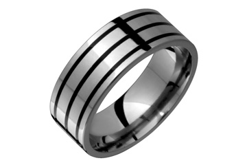 Flat Comfort Fit Titanium Ring With Three Black Inlays
