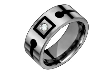 1/20 Carat Diamond Black Square Designed Titanium Ring