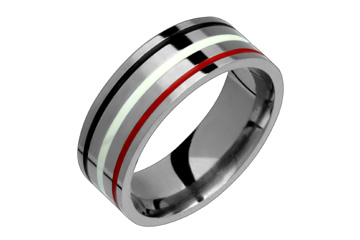 Titanium Ring With Black, White & Red Inlays