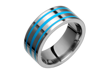 Titanium Ring With Three Parallel Blue Lines