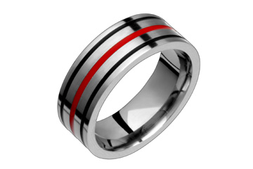Titanium Ring With Black & Red Inlays