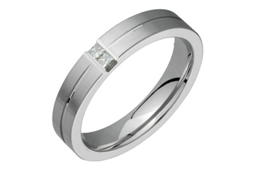 14K Comfort Fit White Gold Diamond Wedding Band with Two Round Cut Diamonds