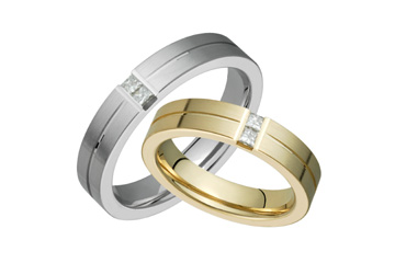 1/5 Carat Two Tone 14K Princess Diamond Wedding Band Set