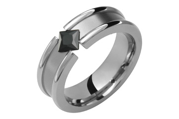 Grooved Tension Set Black Zirconium Titanium Ring