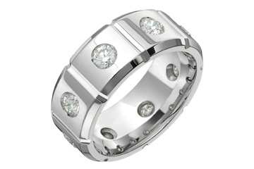 1 Carat White Gold Grooved Diamond Eternity Band