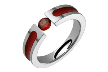 Burgundy Inlay Titanium Ring With Tension Set Garnet