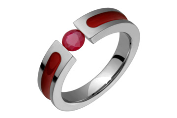 Ruby Tension Set Titanium Ring With Red Inlay