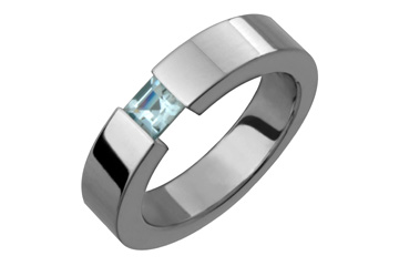Square Aquamarine Tension Set Titanium Ring