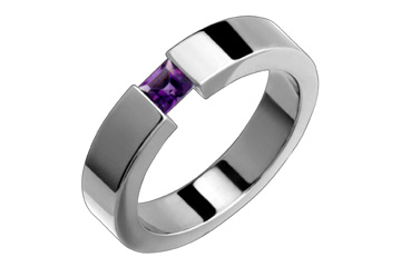 Tension Set Square Amethyst Titanium Ring