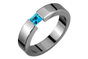 Titanium Tension Square Blue Topaz Ring