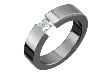 Square Cubic Zirconia Tension Set Titanium Ring
