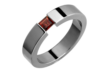 Stunning Tension Set Square Garnet Titanium Ring