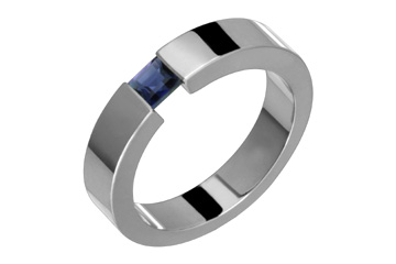 Tension Set Square Iolite Titanium Ring