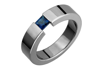 Deep Blue Square Sapphire Tension Titanium Ring
