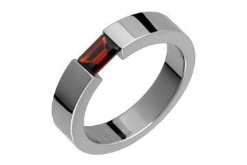 Tension Set Garnet Titanium Ring