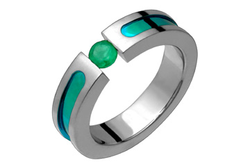 Emerald Tension Set Titanium Ring With Green Inlay