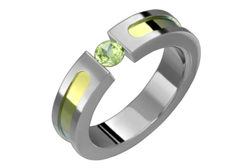 Peridot Tension Set Titanium Ring With lime Inlay