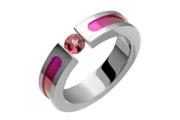 Pink Tourmaline Tension Set Titanium Ring & Pink Inlay