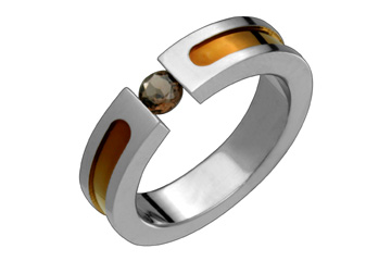 Smokey Topaz Tension Set Titanium & Brown Inlay Ring
