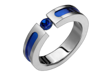 Blue Sapphire Tension Set Titanium Ring & Blue Inlay