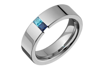Square Blue Topaz & Blue Sapphire Tension Titanium Ring