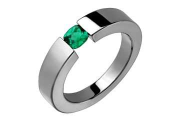 Dark Green Checkered Tension Set Emerald Titanium Ring